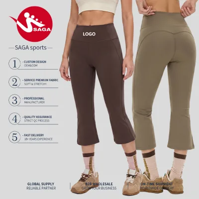 Private Label Straight Butt Lift 8/10 Length Gym Yoga Outerwear Summer Petite Friendly Athletic Flare Yoga Pants