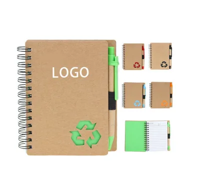 Eco-Friendly Spiral Mini Notebook with Pen Custom Printed Hardcover Diary Kraft Paper Portable"