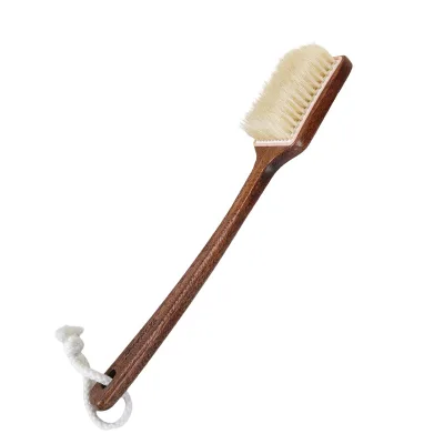 Long-handled Ebony Boar-bristle Bath Brush with Hanging Loop for Dry/wet Use Womens Massage Shower Brush for Back Scrubbing