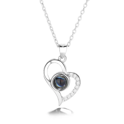 Personalized Couple Necklace Custom 925 Silver Heart Picture Projection Pendant with Zircon for Wedding Ladies' Jewelry
