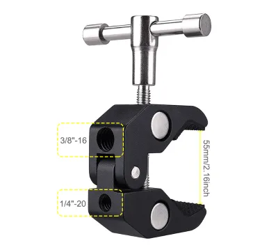 Photography Super Clamp W/1/4'' and 3/8'' Thread Clip for DSLR Cameras, Light Stand, Rods, Lights, Hooks, Shelves, Cross Bars