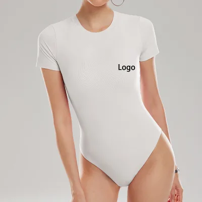 Custom Logo Naked Feeling 3XL Plus Size Shapewear O Neck Four Way Stretch Hot Girl Summer Short Sleeve Bodycon Jumpsuit