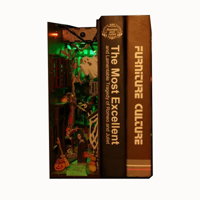 IIECREATE 3D DIY Wooden Miniature House Spooky Alley Book Nook Shelf Insert Kit Toy Set