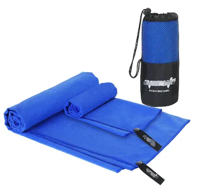 Absorbent Adult Sports Fitness Knitted Quick Dry Microfiber Antimicrobial Eco-Friendly Travel Towel Set with Pouch