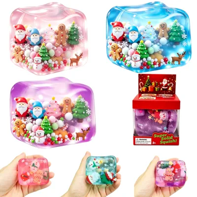US Warehouse Wholesale Christmas Figurines Filled Maltose Cube Squishy Sensory Toys Slow Rising Stress Relief Xmas Gift Box