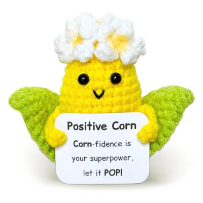 Wholesale Cute Amigurumi Positive Character Knitted Yarn Toy Emotional Support Gift Handmade Crochet Corn Doll