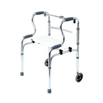 Home Medical Equipment Aluminium Alloy Frame Folding Walker Aid with Wheels