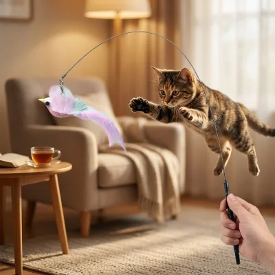 Waterproof Solid Light Weight Plastic Rod Cat Teaser Handheld Dual Use Spring Elastic Stick For Travel Portable Kitty Training T