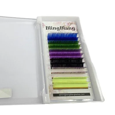 Colorful Blue Green Purple Black Lashes 0.07 c 14MM Colored Lash Extensions With Individual Colored Mixed Tray Lashes