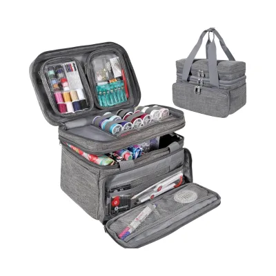 Double Layer Portable Sewing Crafting Organizer Teal 18-Compartments Sewing Accessories Storage Bag