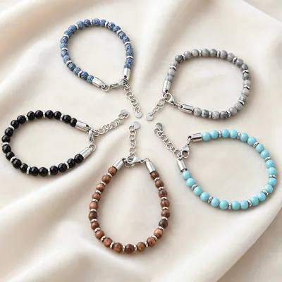 Trendy Stainless Steel Bracelets Tiger's Eye Natural Beads Bracelets for Women & Men Anniversary Occasion