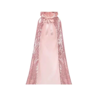 Shiny Sequins Princess Hooded Cape Costume Fairy Cloak for Women Girls Cosplay Party Fancy Dress 100cm Length