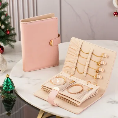 Portable Luxury Custom Logo PU Leather Jewelry Box Travel Jewelry Organizer Collapsible Jewelry Roll Bag Jewelry Roll up Pouch