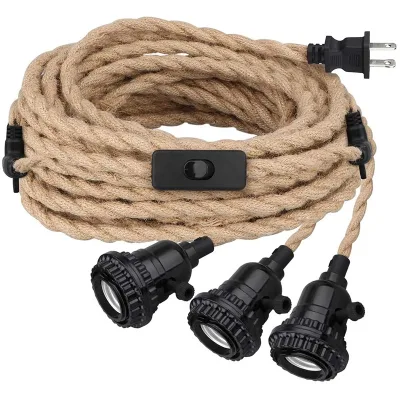 Triple Pendant Light Kit Plug in Lamp Cord Set Hemp Rope Twisted Electrical Wire Vintage Hanging Lamp LED Lighting