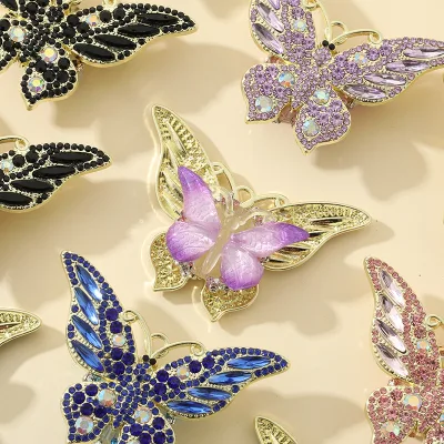 Heavy-duty Beaded Alloy Rhinestone butterfly Beads Loose Beads for Jewelry Accessories Gradient butterfly Beaded Pen Materials