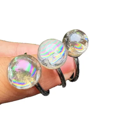 Wholesale Natural Gemstone Rings Larimar Citrine Aquamarine Opal Crystal Carved Oval Shape Fashion Trend for Women