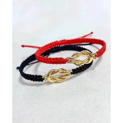18K Real Gold Minimalist Handmade Black Red String Infinity Charm Bracelet Eternal Love Couple Bracelet Gift for Girlfriend