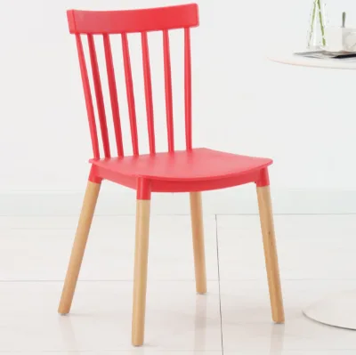 Plastic Windsor Chair Natural Beech Wood Leg Structure Indoor Home Dining Seating for Small Apartment Kitchen Cafe Restaurant