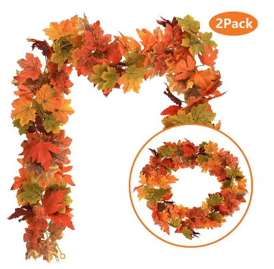 Artificial Autumn Foliage Garland , Autumn Hanging Fall Leave Vines Artificial Silk Mantel Garland ,for Home Wedding Party Decor