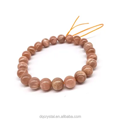 Wholesale Natural Crystal 8mm Orange Moonstone Bracelet Shiny Black Moonstone Stretchy Bracelet for Women Gift