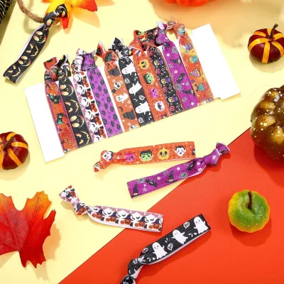 Best-selling Halloween Plaid Skull Foxtail Fashion Knotted Headband Girls Cute Handmade Wrinkle-free Ponytail Hair