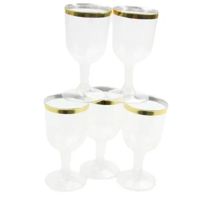 Best Quality 6 Oz Clear Plastic Champagne Flutes With Gold Rim