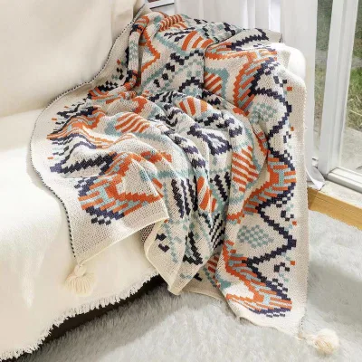Bohemian Style Thickened Knitted Sun Blanket Cozy Throw Applied on Sofa Office Air Conditioning Nap Time