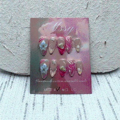 100% Handcrafted Wine Red Flower Press on Nails