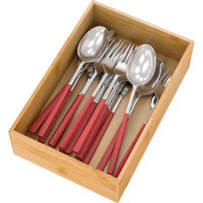 Bamboo Kitchen Drawer Organizer, Silverware Utensil Storage Tray for Kitchen Drawers
