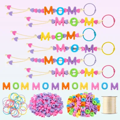 24 Pack Mother's Day Keychain Craft Kits Mother's Day Gifts Bulk DIY Mom Beads Keychains for Classroom