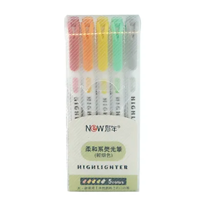 Cute Macaron Double Head Toe Brush Tip Non-Erasable Office School Student Block 5color Marker Pens Highlighters Set