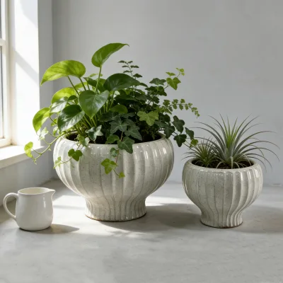 Round Bouquet Design Ceramic Flower Vase Glazed Pottery Succulent Planter Indoor Table Home Decor for Bedroom Shopping Mall