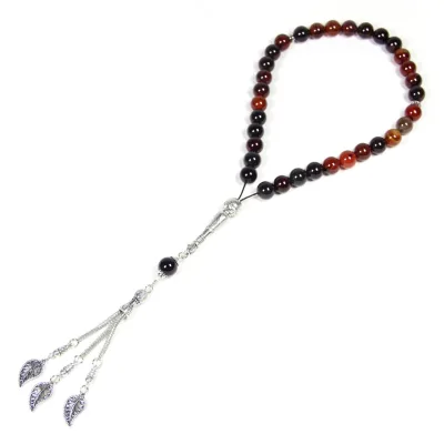 High Quality Red Agate Masbaha Muslim Prayer Beads 33 8mm Stainless Steel Tassel Counter