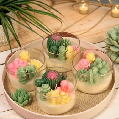 New Handmade Succulent Terrarium Aromatherapy Cactus Blossom Scented Soy Wax for Home Decor Birthday Holiday Party Bars Gift
