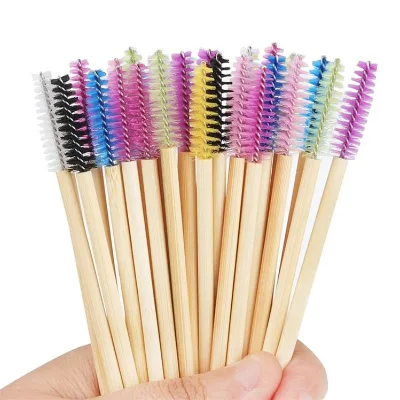 Eco-Friendly Bamboo Disposable Mascara Lash Wand Tube Eyelash Cleaning Brush Mixed Color Nylon Lash Wands 50pcs/bag Beauty Care