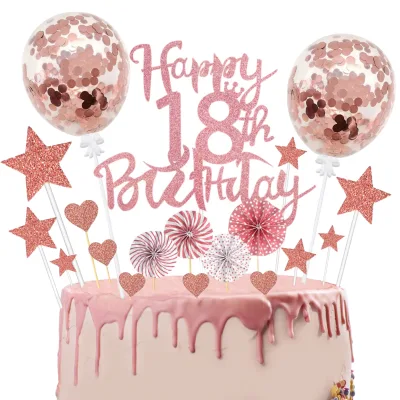 18th Birthday Cake Toppers for Girls Glitter Rose Gold Handmade Made in China