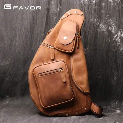 Custom Vintage Travel Crossbody Sling Shoulder Outdoor Cross Body Retro Briefcases Casual Men Genuine Cow Leather Chest Bag