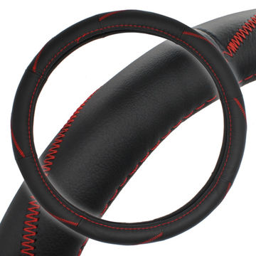 Steering wheel cover black& red stitch car leather steeringwheel cover