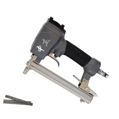 Hongzun 1013J Brad Nailer Air Stapler Metal Wood Framing DIY 100 Nail Capacity 1/2-2 Nail Length for Furniture