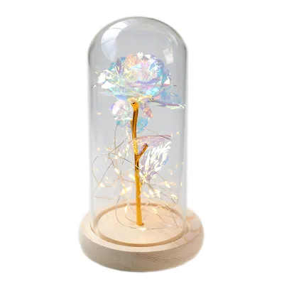 LED Eternal Rose Glass Dome Conservatory Immortal Flower for Girlfriend's Gift Elegant Glass & Crystal Vase