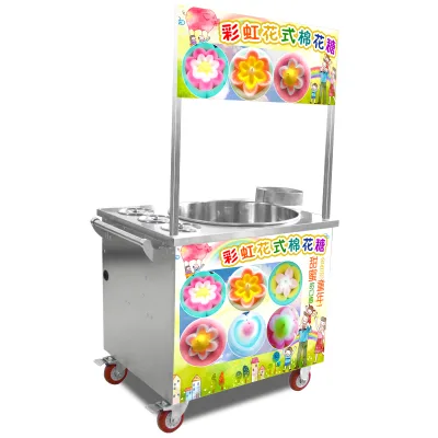 Vertical Gas or Electric Cotton Candy Floss Machine with Cart Floor Design Cotton Candy Machine with 3 Sugar Barrels