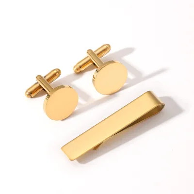 Custom Engraved Stainless Steel Cufflinks & Tie Clip Set with Logo - Wholesale Personalized Men's DIY Jewelry for Gift Stores