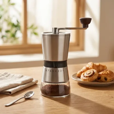 If Award Eco-Friendly Stainless Steel Manual Coffee Bean Grinder with Glass Jar for Cafe & Household Use Adjustable Settings