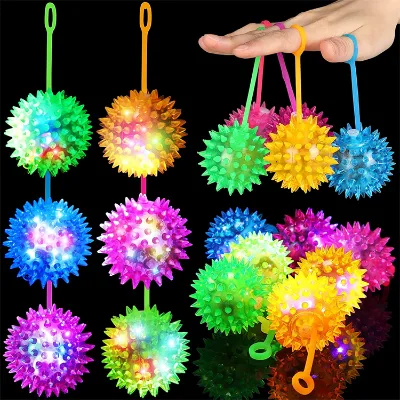 DJTSN Light up Balls Party Fidget Spiky Toy Stress Relief Spike Rubber Ball Led Flashing