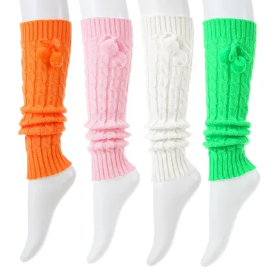 Wholesale Good Price Neon Color Knitted Leg Warmers With Pom