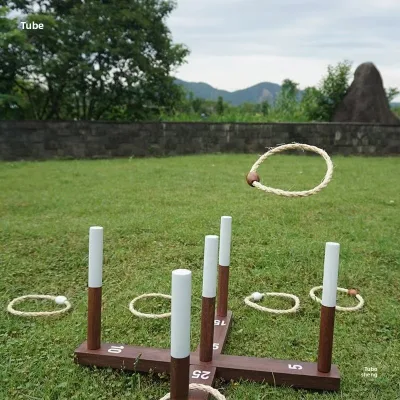 Outdoor Wooden Ring Toss Game for Children Ages 2-14+ Parent-Child Parties Portable Interactive Team-Building Toy
