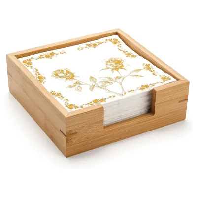 Factory Direct Cheap Bamboo Napkin Holder Square Wood Napkin Tray Wooden Guest Towel Holder for Kitchen Table Countertop