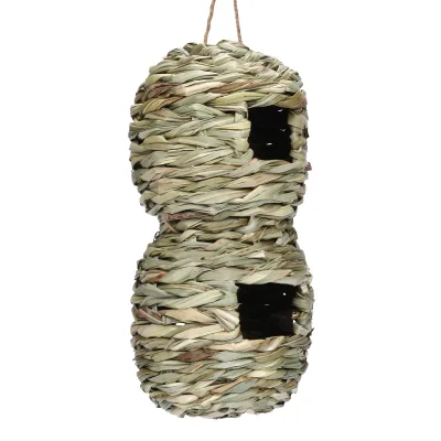 Sustainable Reedgrass Double-Hole Hummingbird Nest Outdoor Garden Aviary Birds Nesting Decorative Simulation for Pet Beds