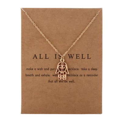 New Fashion Fatima Hand Hamsa Pendant Necklace Plam Geometric Trendy Gift Necklace Golden Color Collar Jewelry Wholesale