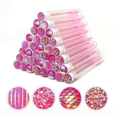 Custom Logo Sparkling Reusable Eyebrow Spoolie Eyelash Brushes Mascara Wand Lash Brush Plastic Material in Cleaning Tube